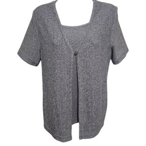 TR Bentley Vintage Knit Layered Top w/ Attached Front Button Cardigan